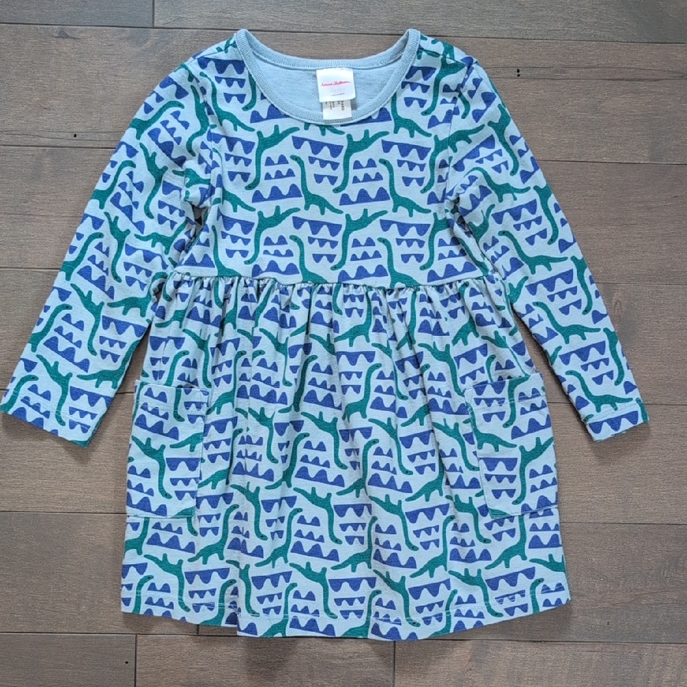 Hanna Andersson 3T Dinosaur Long Sleeve Playground Dress with Pockets